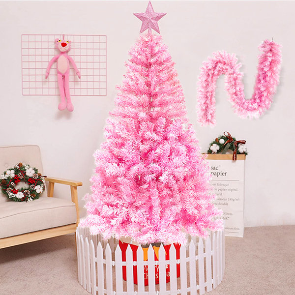 The Holiday Aisle® 5Ft Pink Christmas Tree & 6 Ft Garland, Christmas